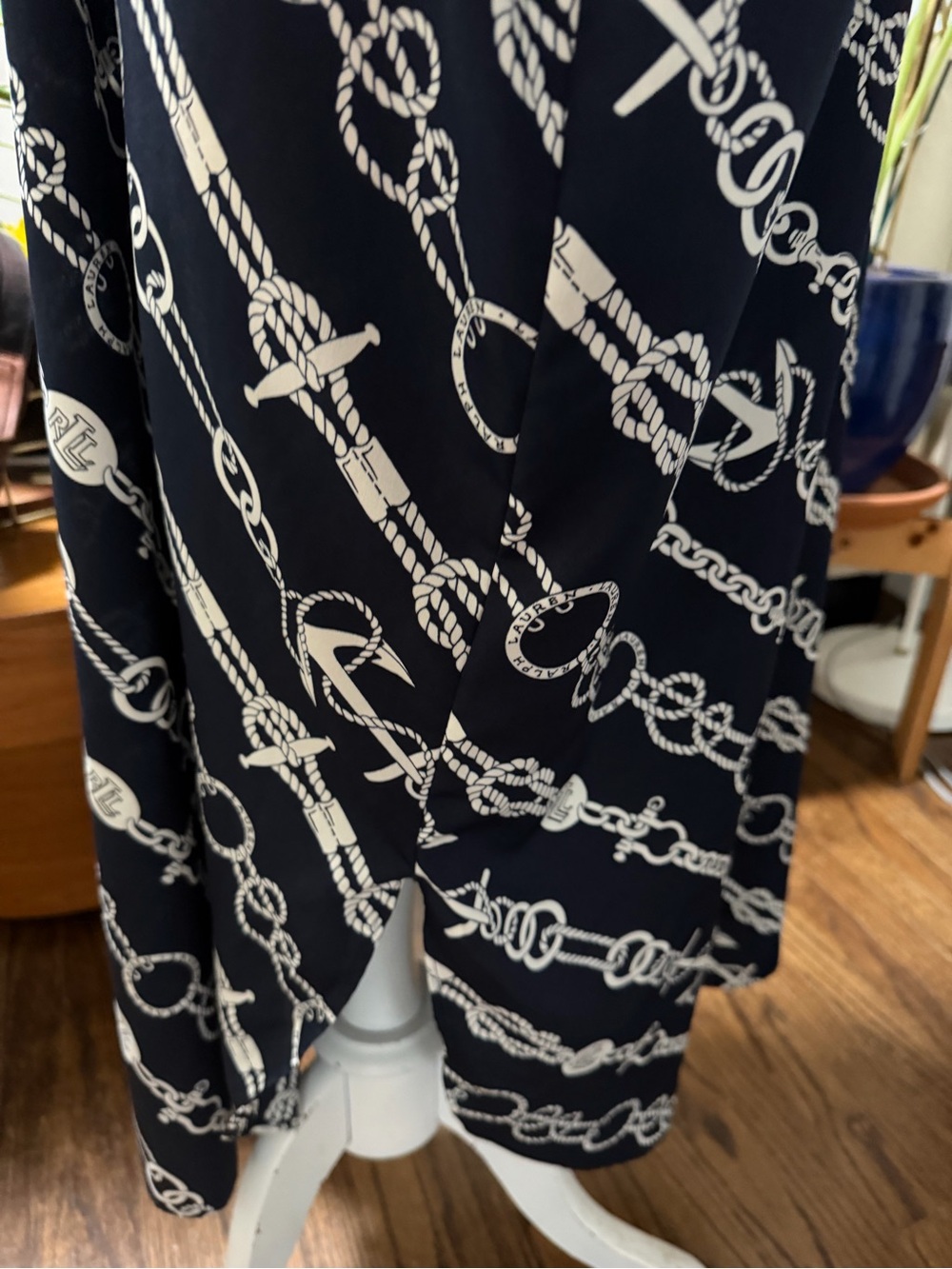 Ralph Lauren Navy Chain-Print Midi Shirt Dress with Brown Belt - Picture 7 of 13